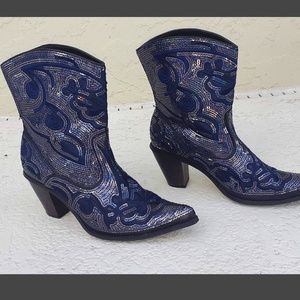 Helens Heart Bling Cowboy Boots 10 Black Blue